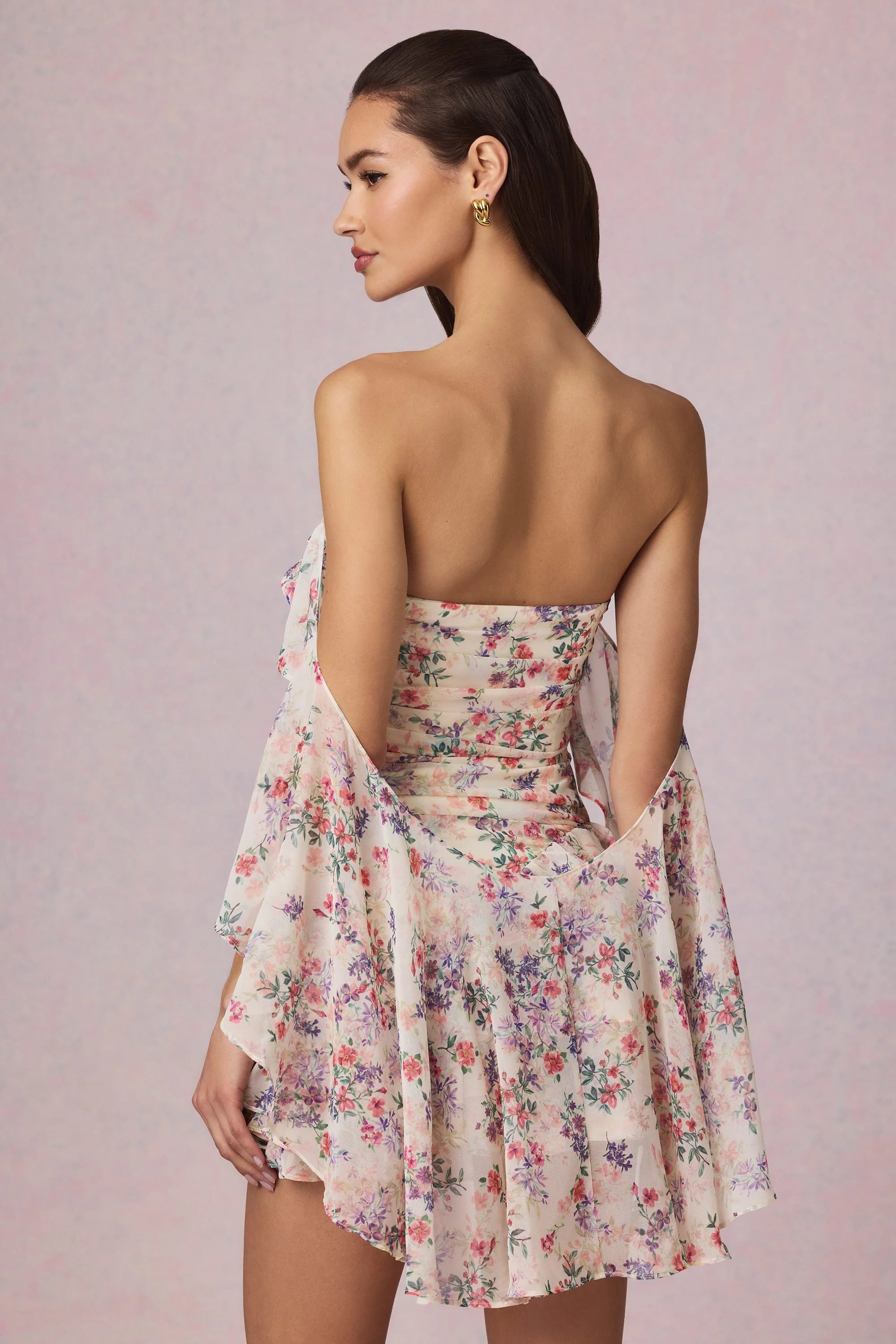 Off Shoulder Ruffled Mini Dress in Primrose Floral Print