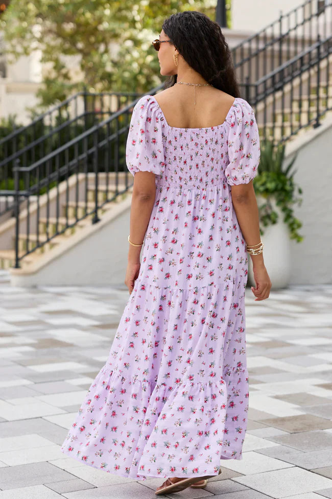 Aurora Lavender Smocked Top Maxi Dress