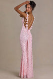 Embellished Open Back Maxi Dress in Baby Pink