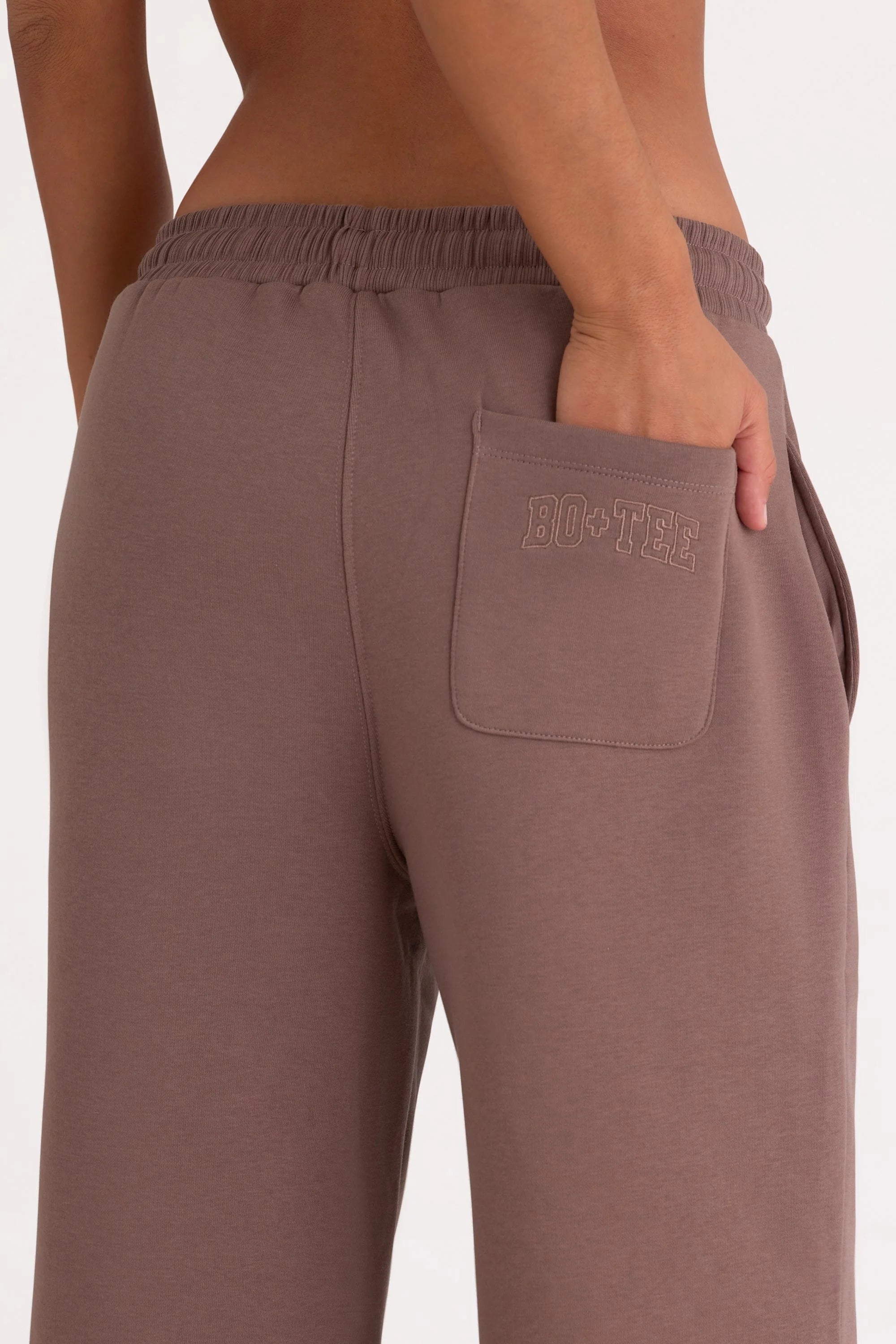 Brushed Jersey Wide Leg Joggers in Cocoa