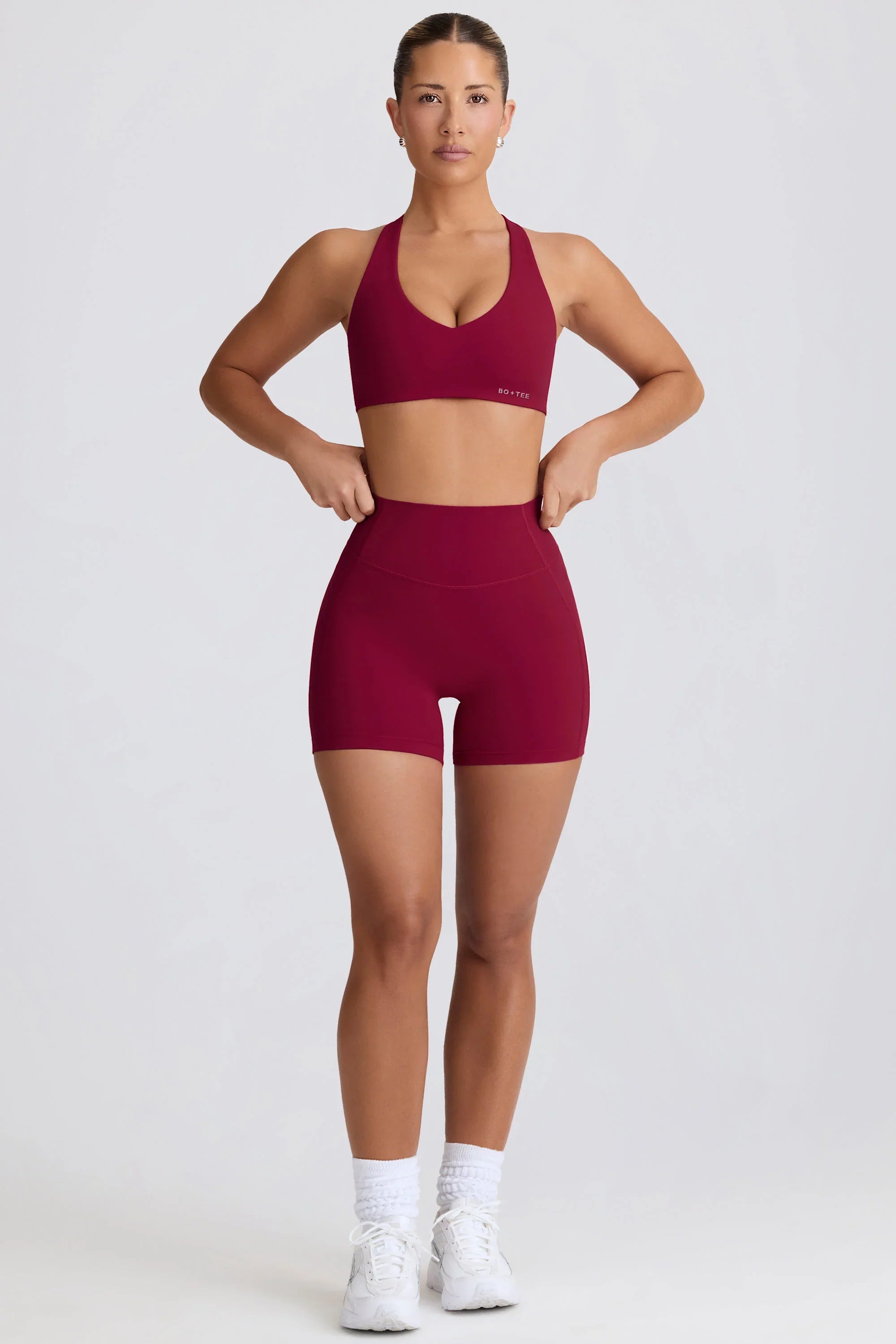 Soft Active V Neck Sports Bra in Burgundy