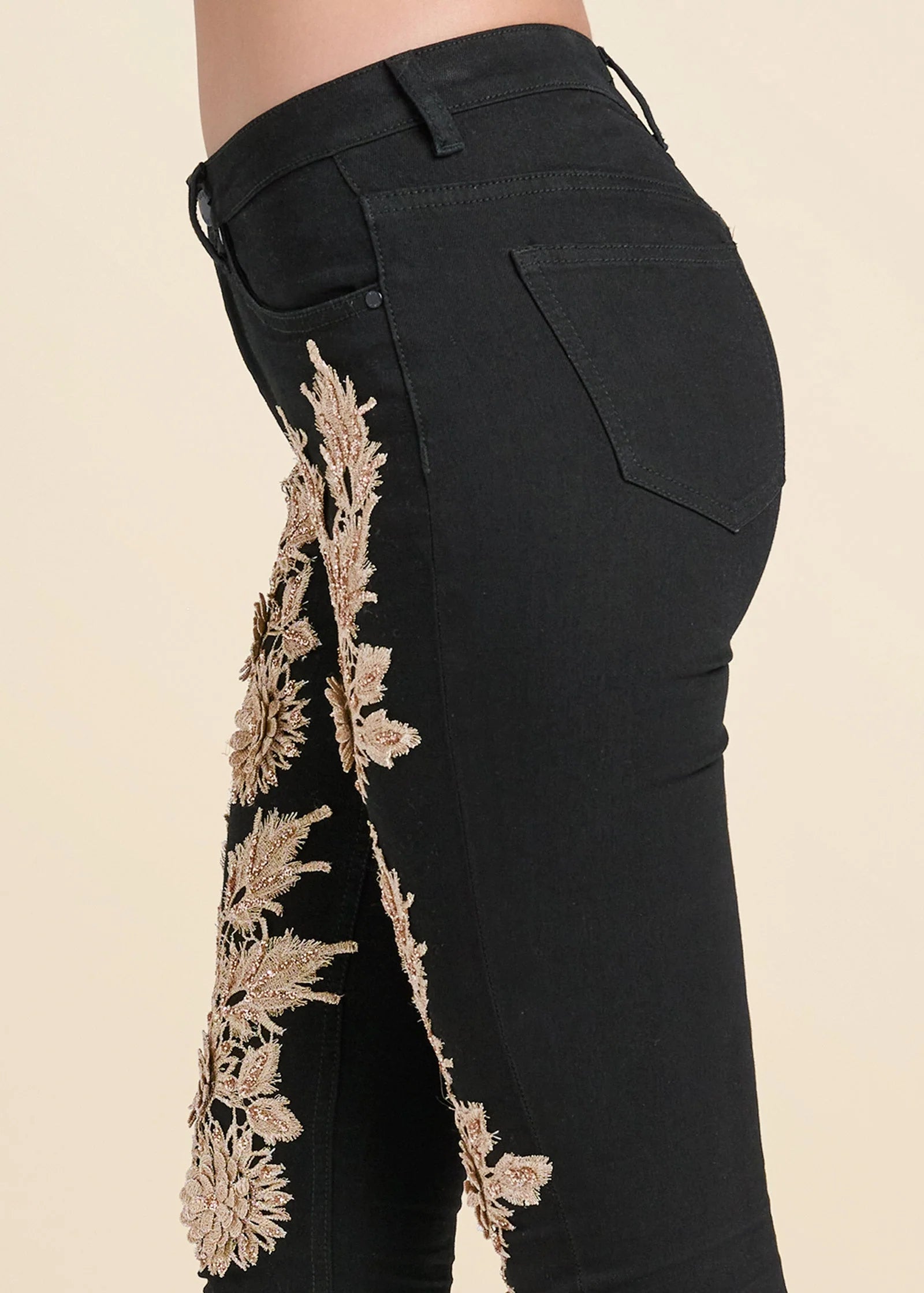 Floral Embellished Jeans Black Multi