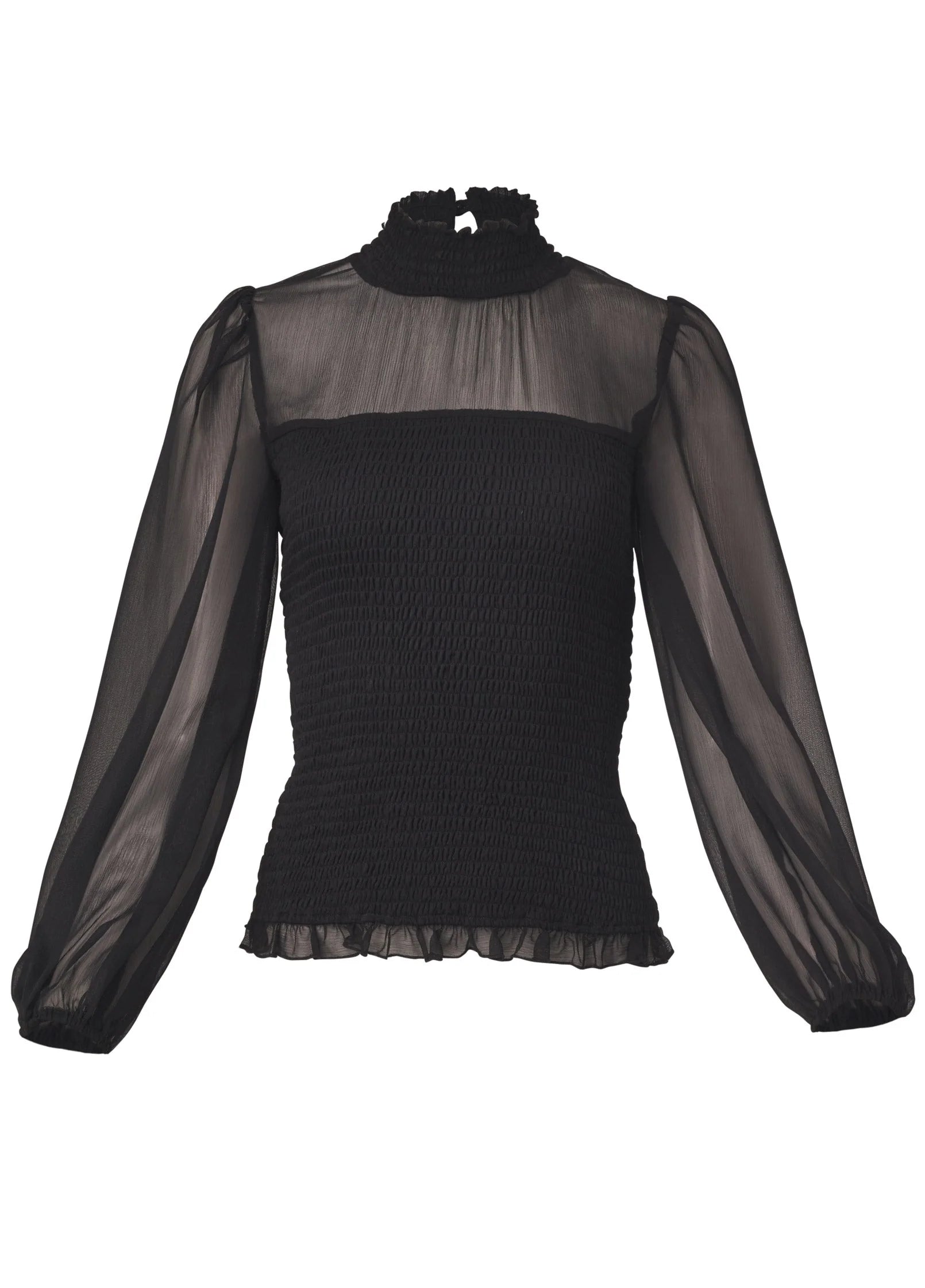 Sheer Smocked Top Jet Black