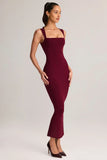 Modal Square Neck Bodycon Midi Dress in Wine