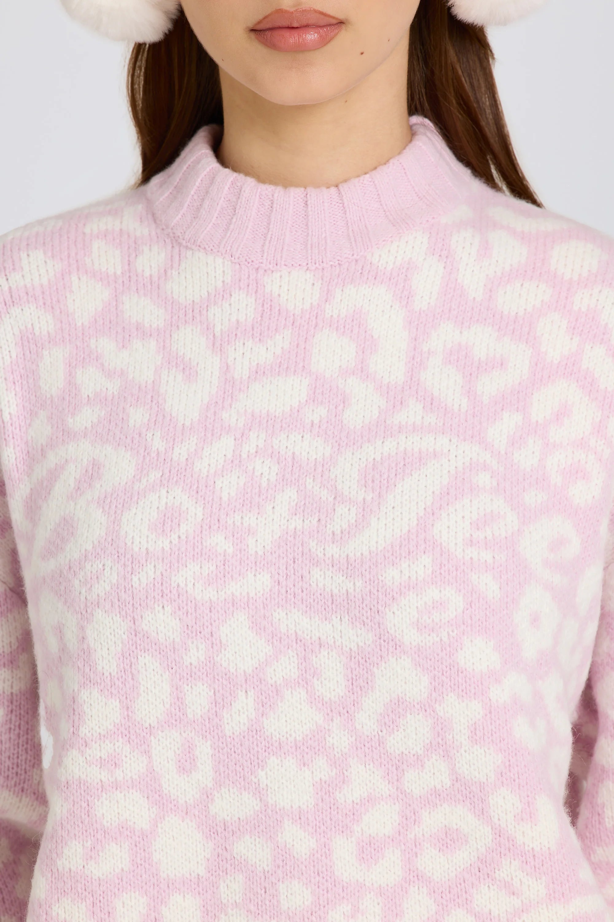 Jacquard Knit Oversized Jumper in Pink