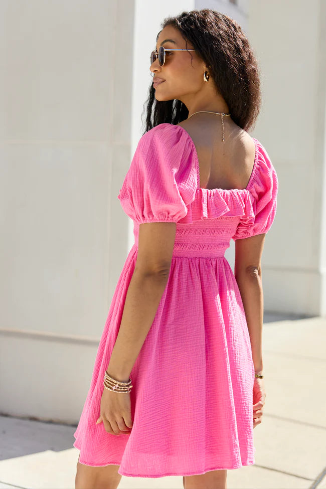 Monica Pink Smocked Top Dress