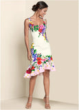 Ruffle Trim Detail Dress White Multi