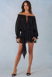 Off Shoulder Balloon Sleeve Mini Dress in Black