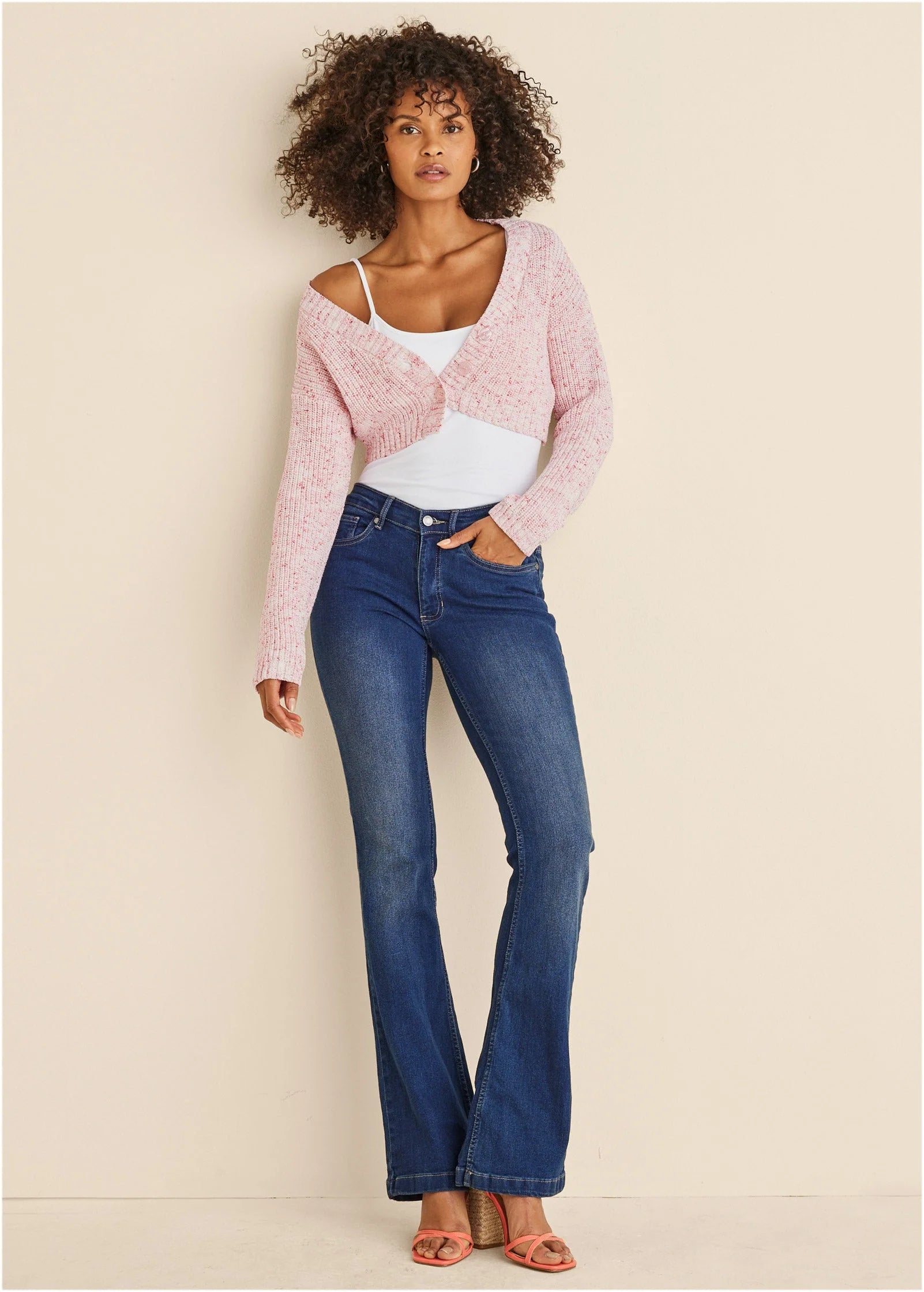 Marled Crop Cardigan Coral