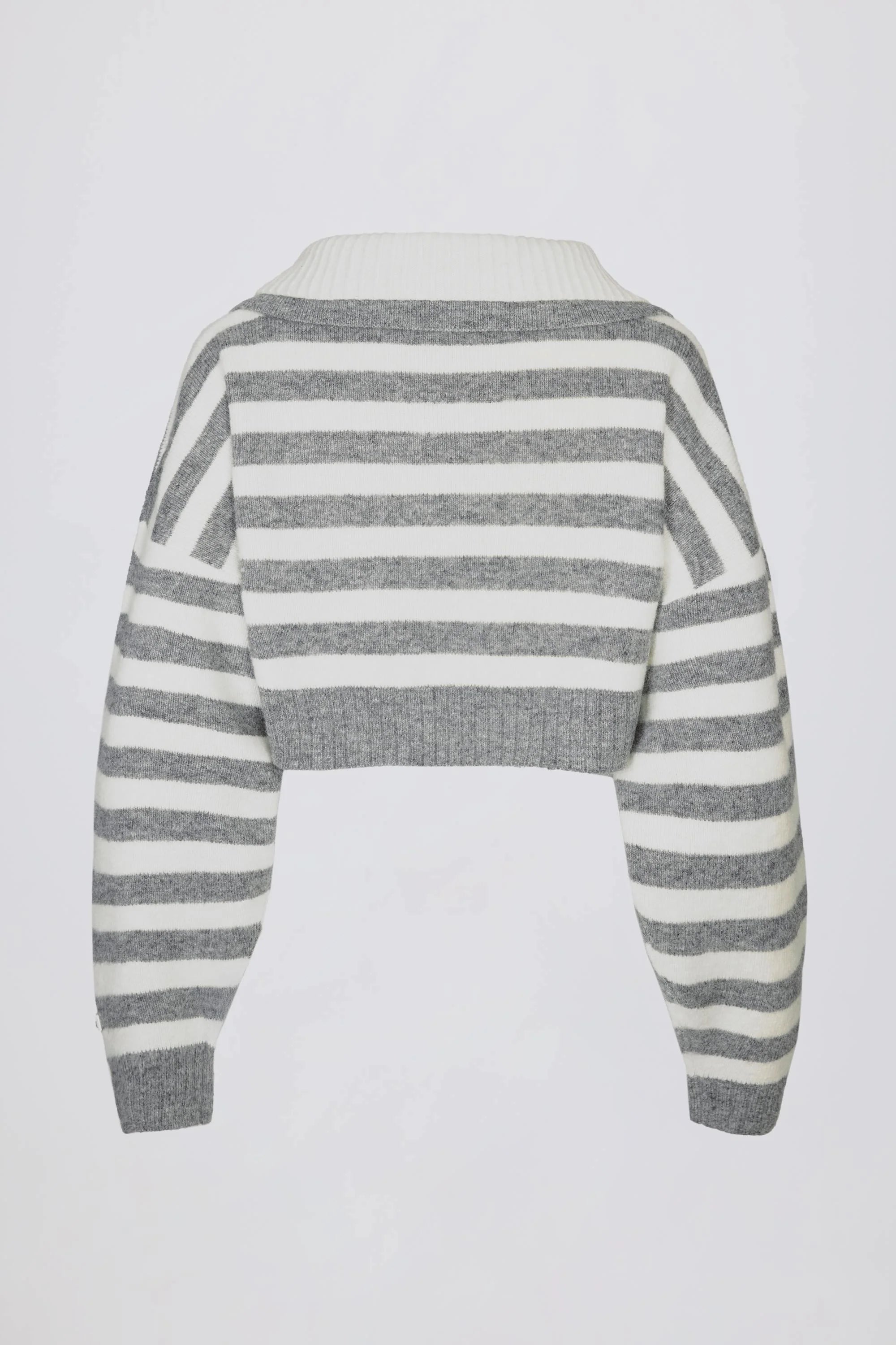 Soft Knit Layered Collar Cropped Jumper in Grey Stripe