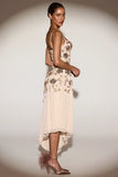 Embellished Soft Scoop Asymmetric Midaxi Dress in Gold