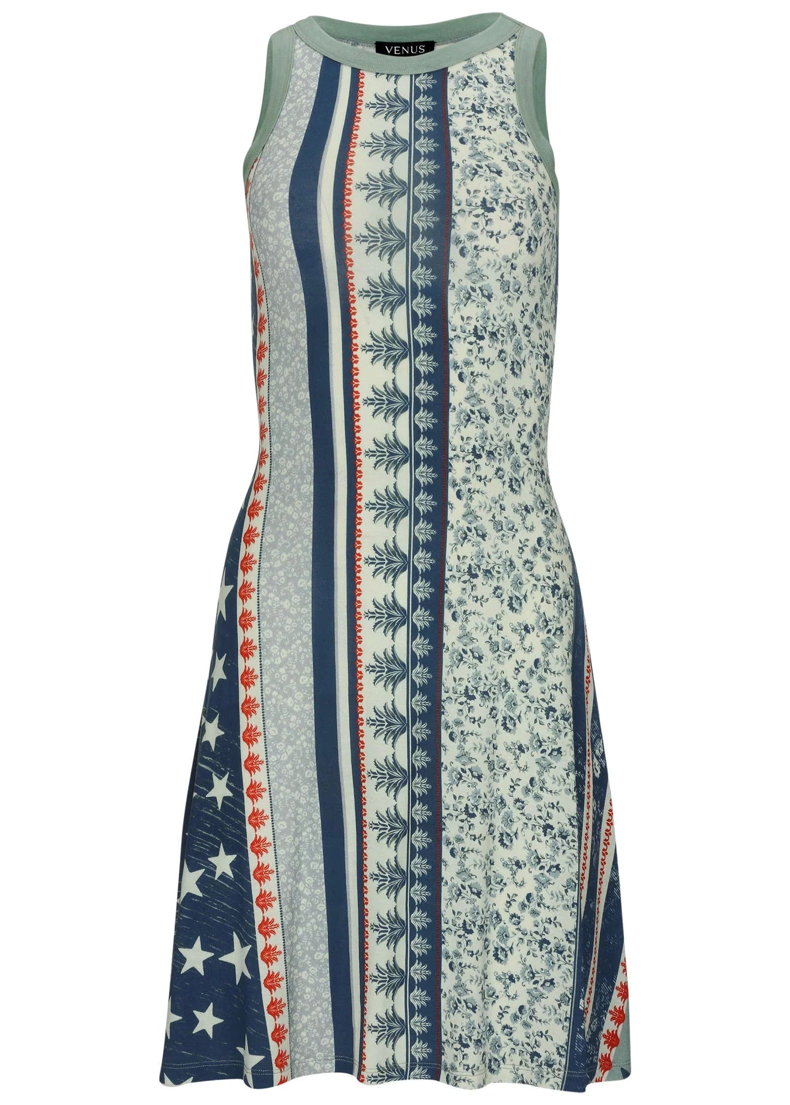 Printed Fit And Flare Dress Americana Floral Star