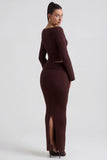 Ribbed Knit Foldover Maxi Skirt in Espresso
