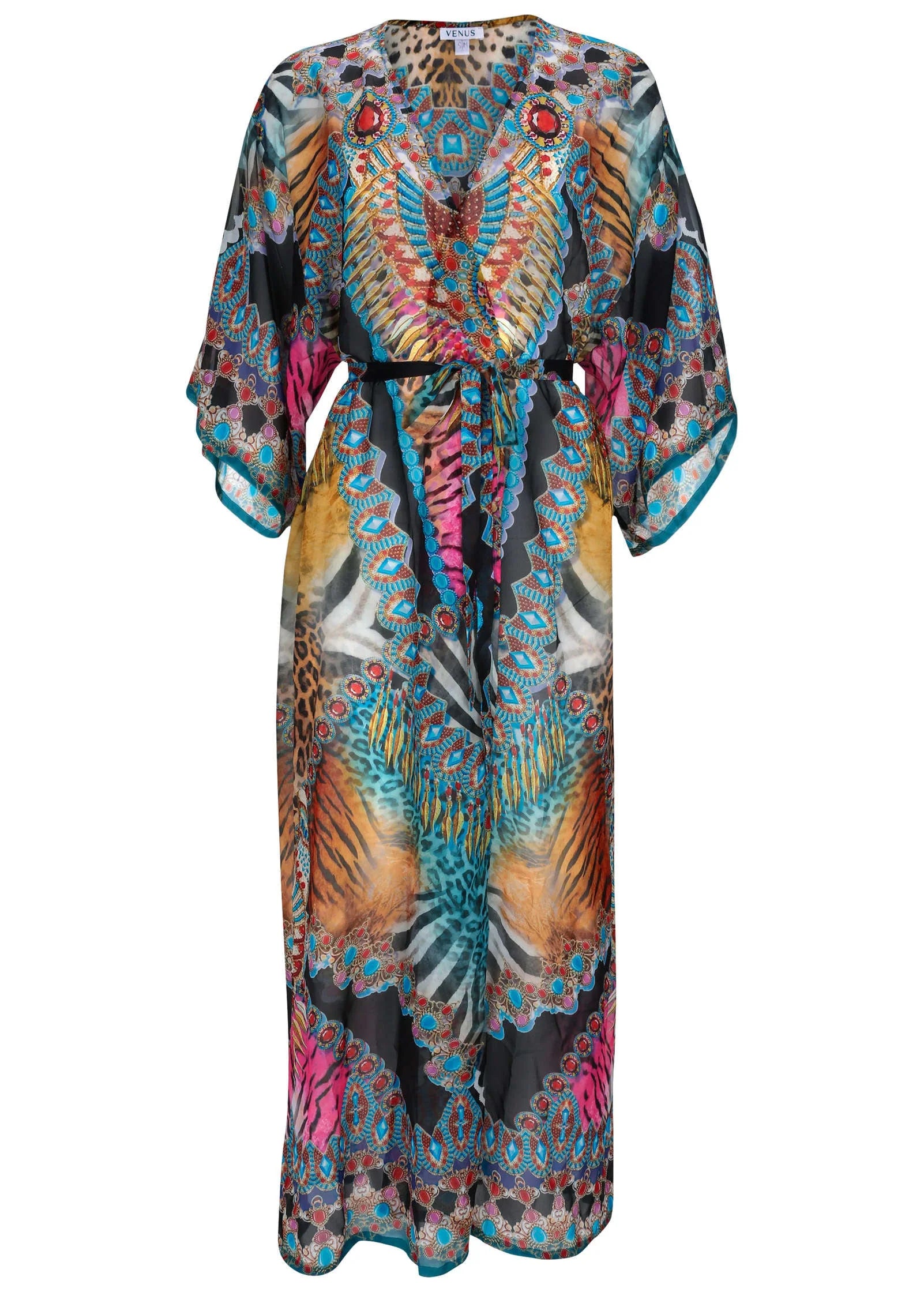 Long Kimono Cover Up Mirrored Jungle