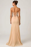 Embellished Corset Fishtail Gown in Floral Beige