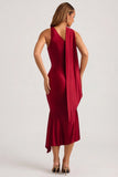 Asymmetric Scarf Detail Midaxi Dress in True Red