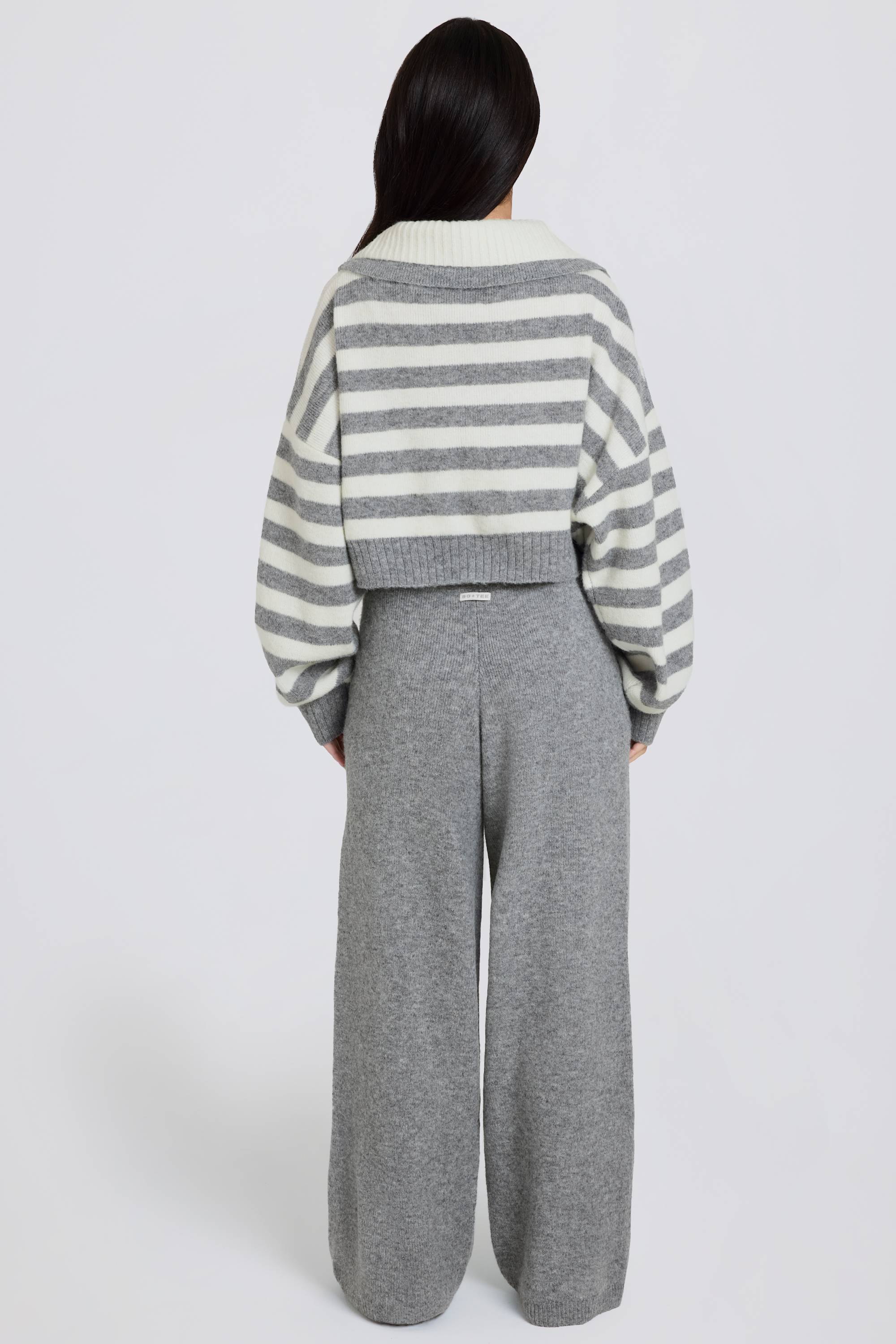 Knit Mid Rise Wide Leg Joggers in Grey
