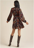 Burnout Velvet Mini Dress Black Multi