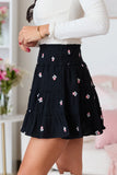 Through The Garden Black Gauze Floral Mini Skort
