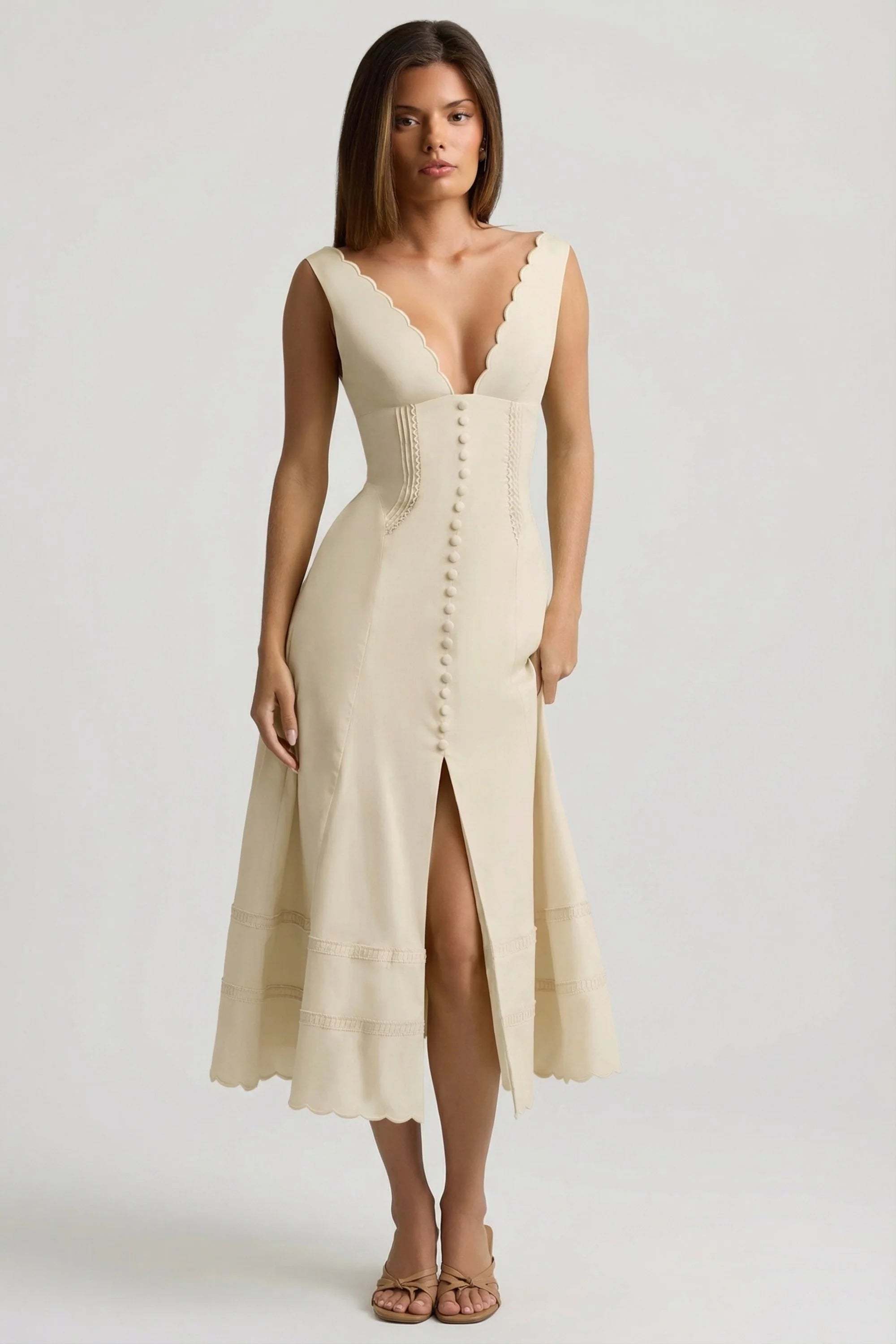 Cotton Poplin A Line Midaxi Dress in Ivory