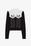 Knit Long Sleeve Fitted Top in Black