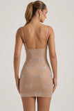 Embellished Bow Detail Mini Dress in Almond