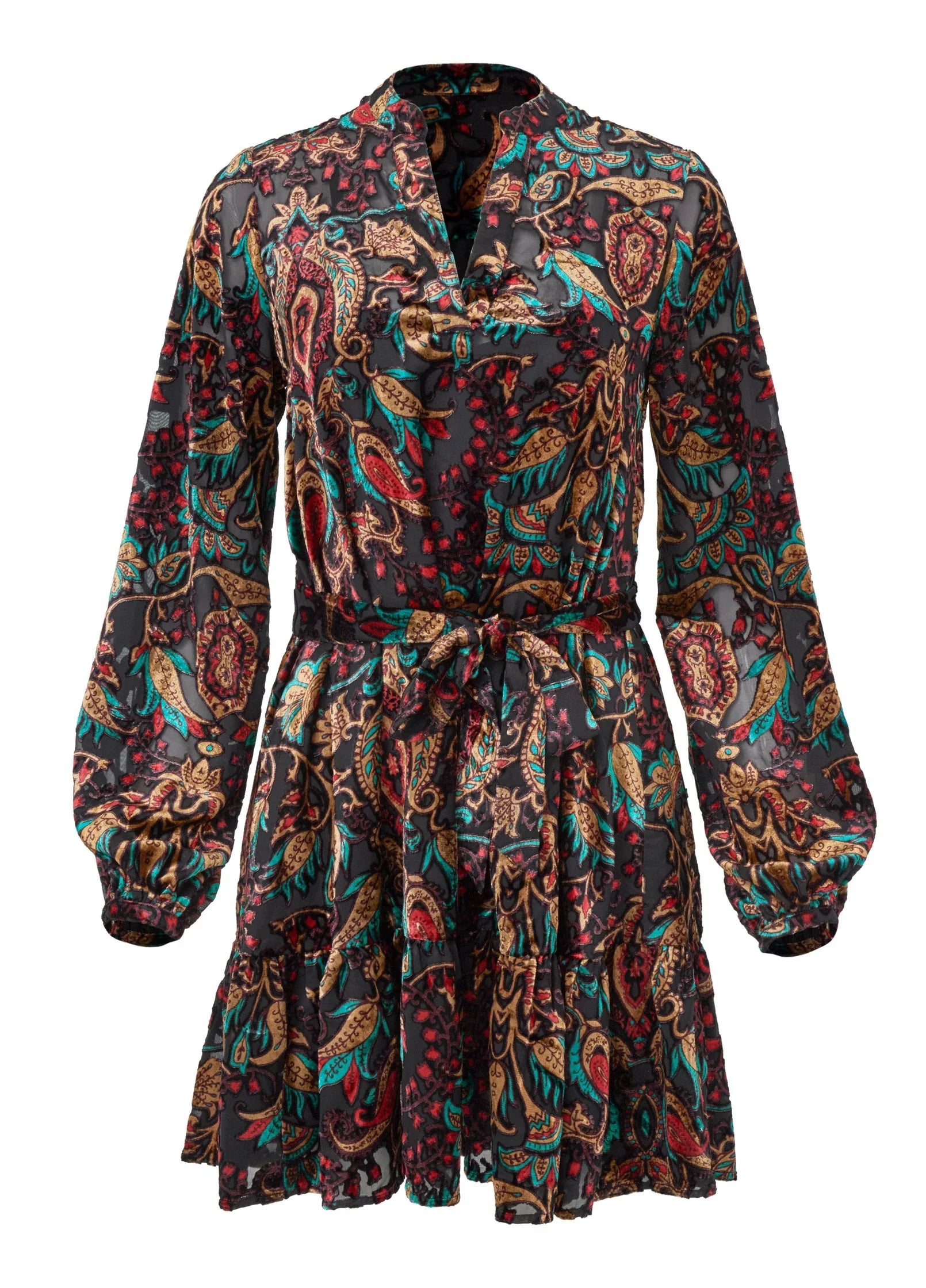 Burnout Velvet Mini Dress Black Multi
