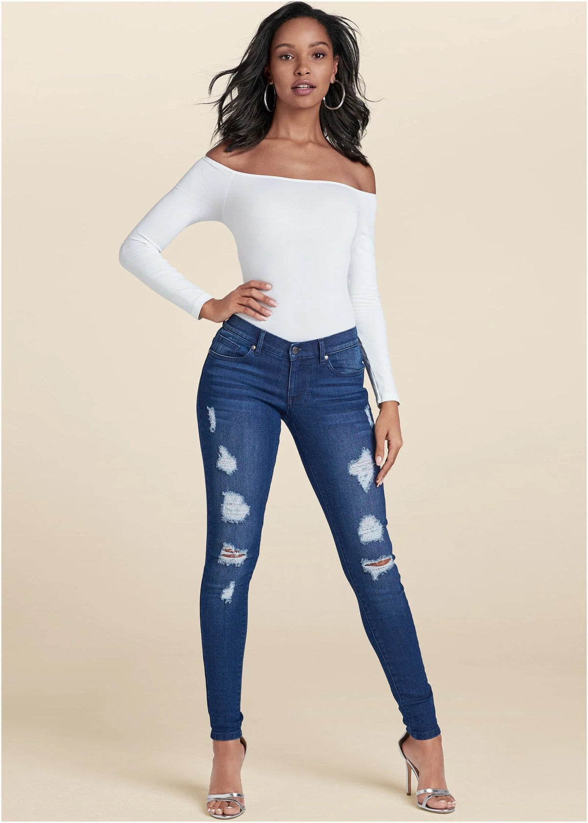 Ripped Skinny Jeans Dark Wash