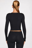 Ribbed Modal Square Neck Long Sleeve Top in Black