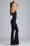 Metallic Ruched Cut Out Flared Jumpsuit in Black