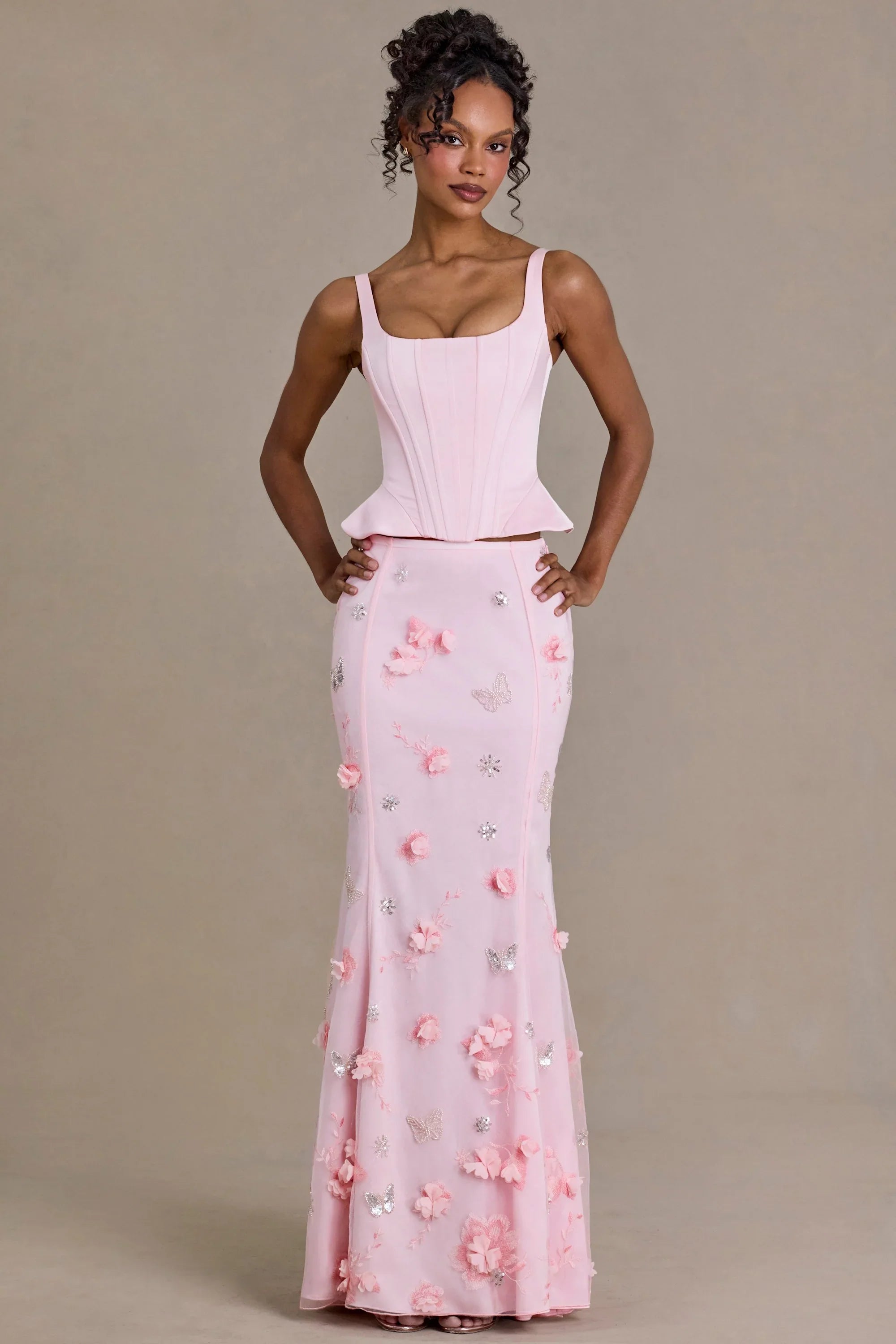 Satin Lace Up Corset Top in Baby Pink