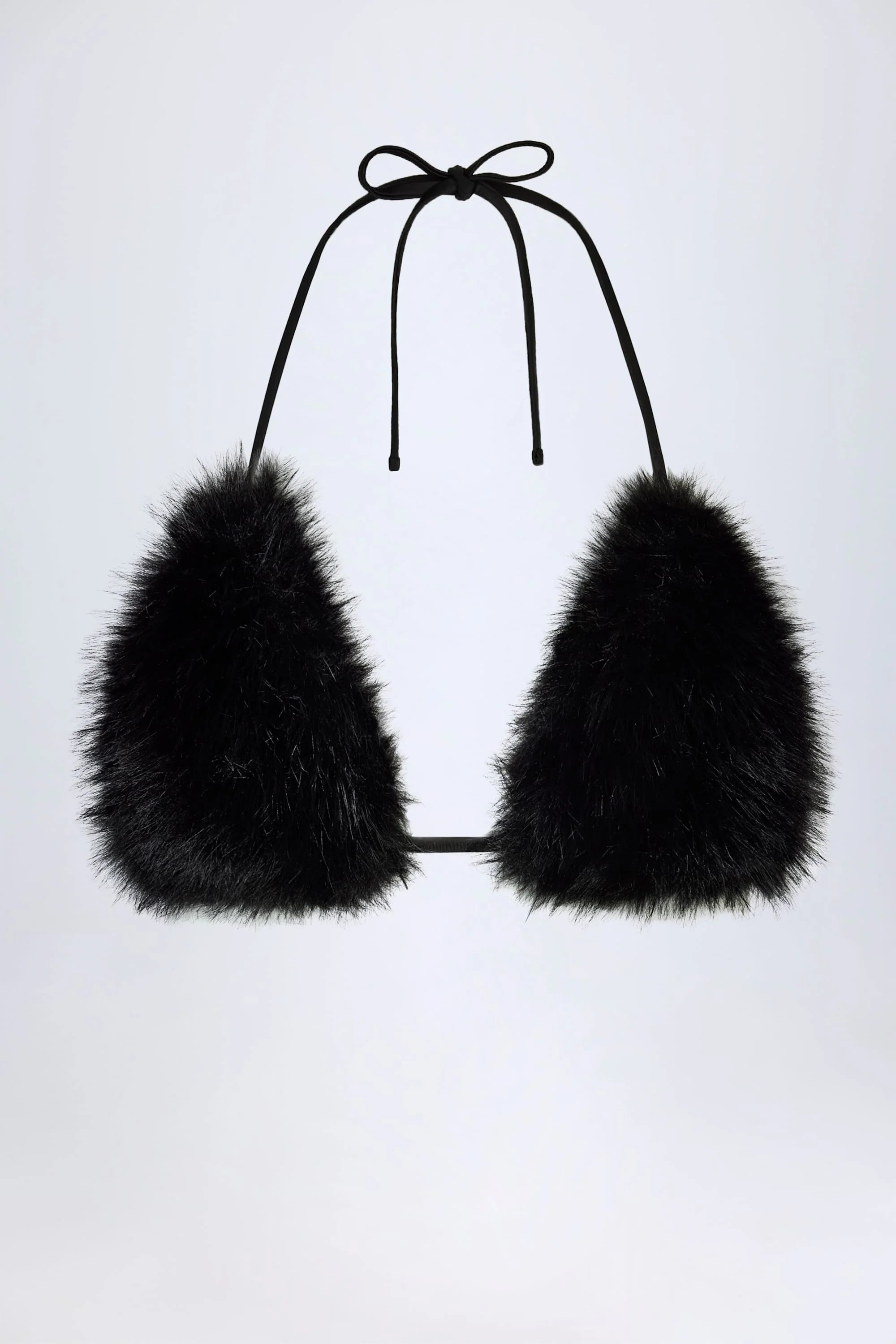Faux Fur Triangle Bralette in Black