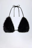 Faux Fur Triangle Bralette in Black