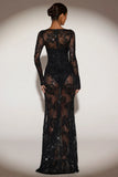 Sheer Embellished Bodysuit Corset Gown Dress in Black
