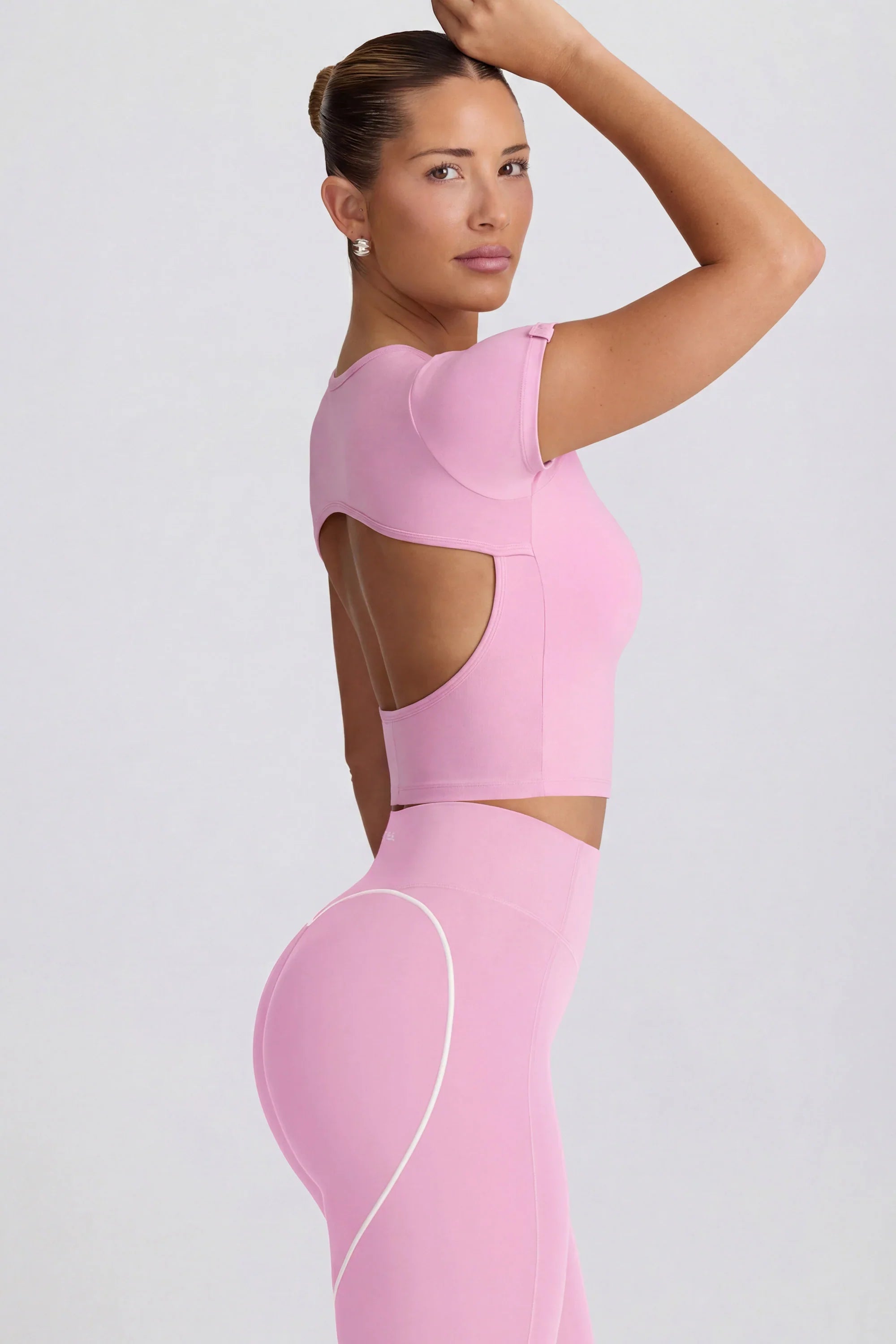 Cut Out Longline T Shirt in Dusty Pink