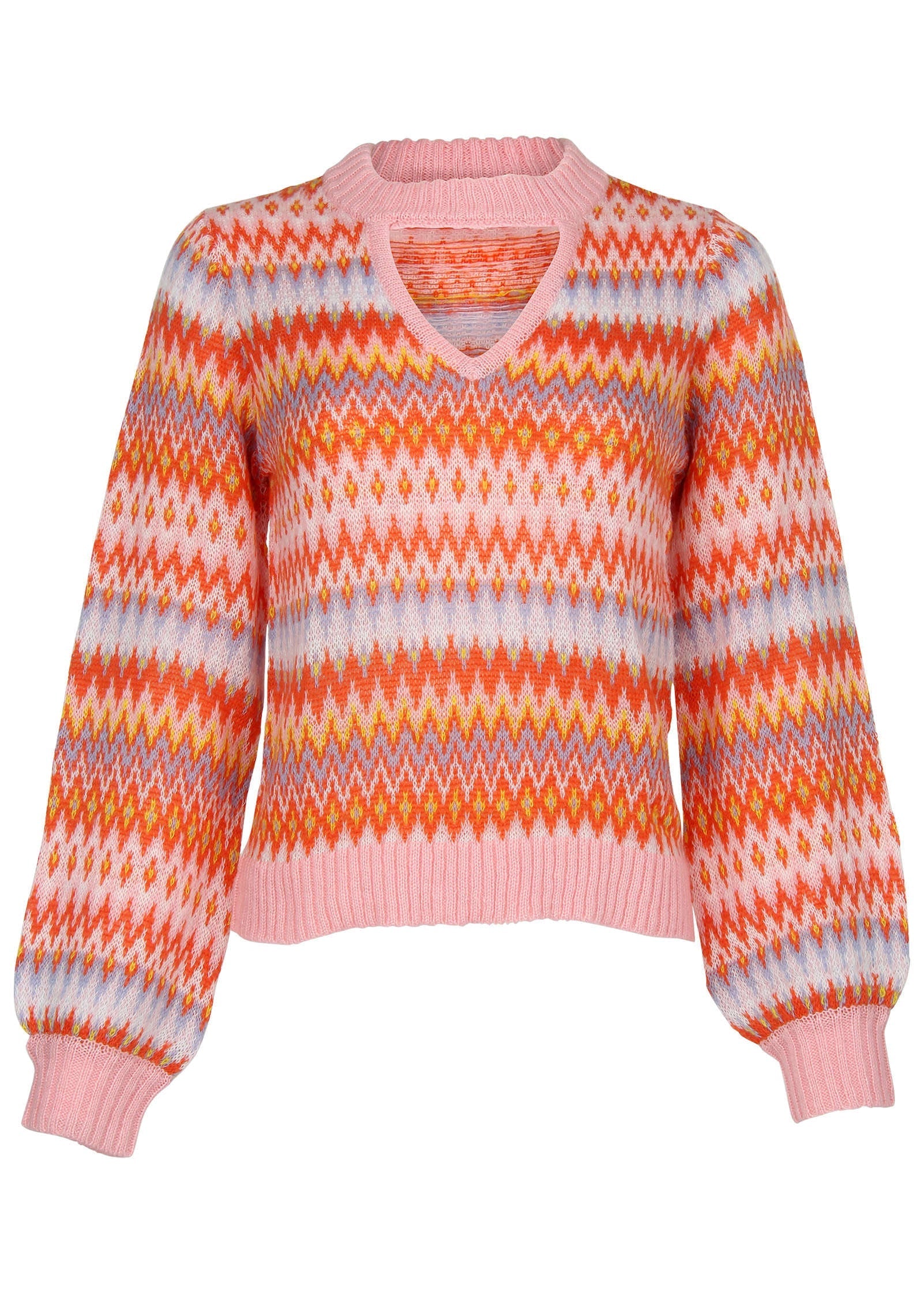 Fair Isle Mock Neck Sweater Peach Dust