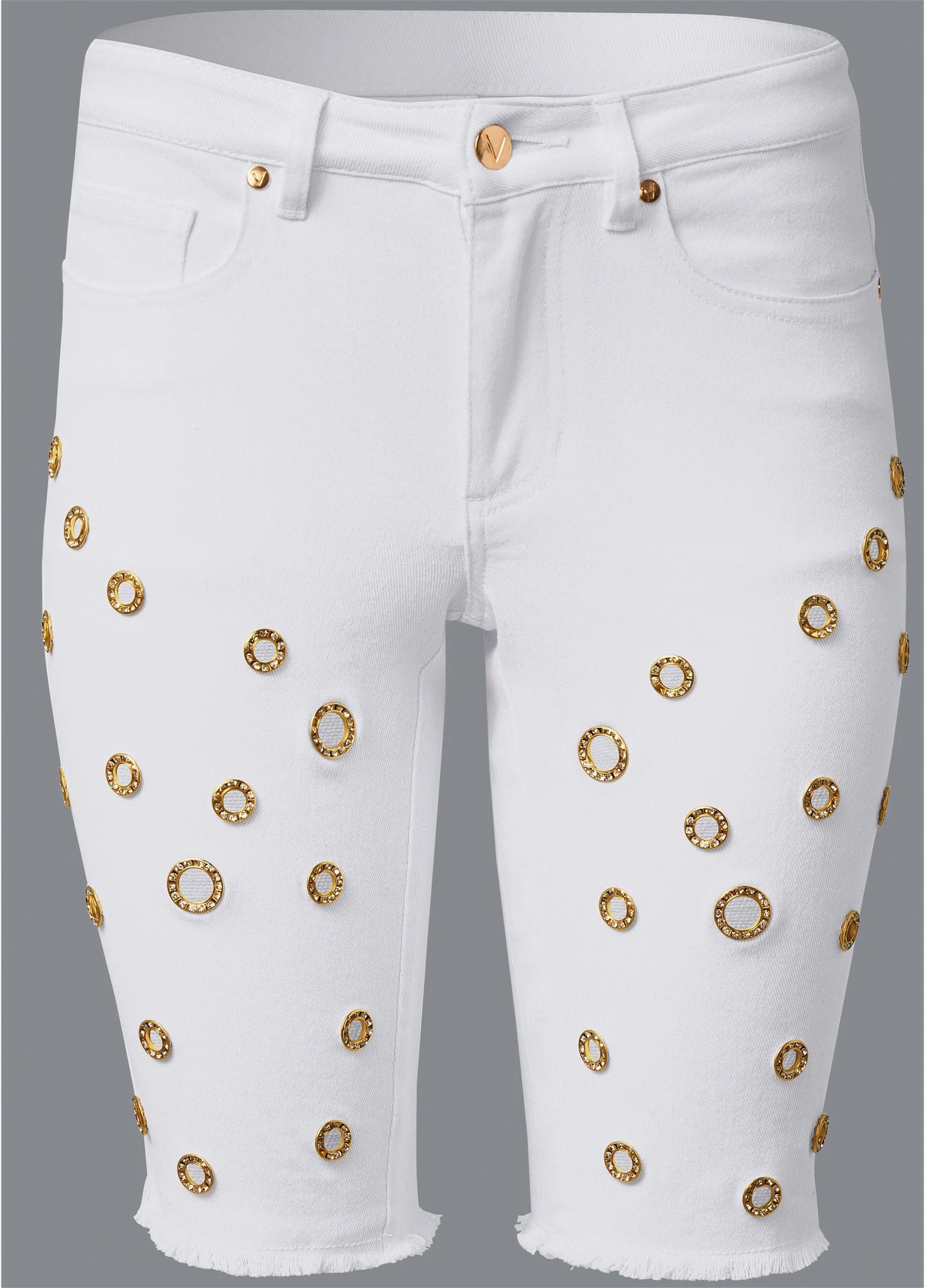 Grommet Detail Shorts White Denim