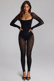 Long Sleeve Seamless Knit Jumpsuit in Black