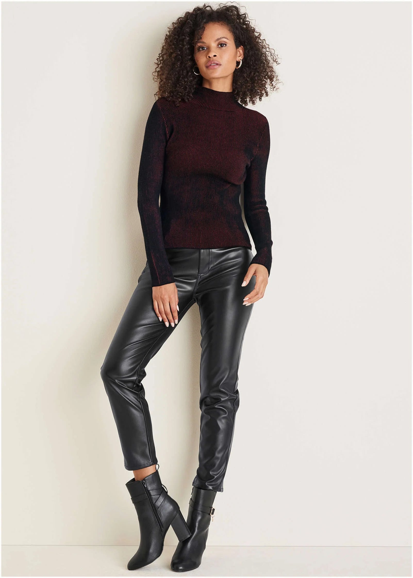 Plaited Long Sleeve Sweater Wine