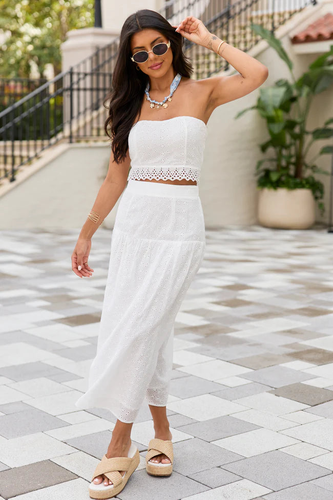 Take It Easy White Eyelet Tube Top Set