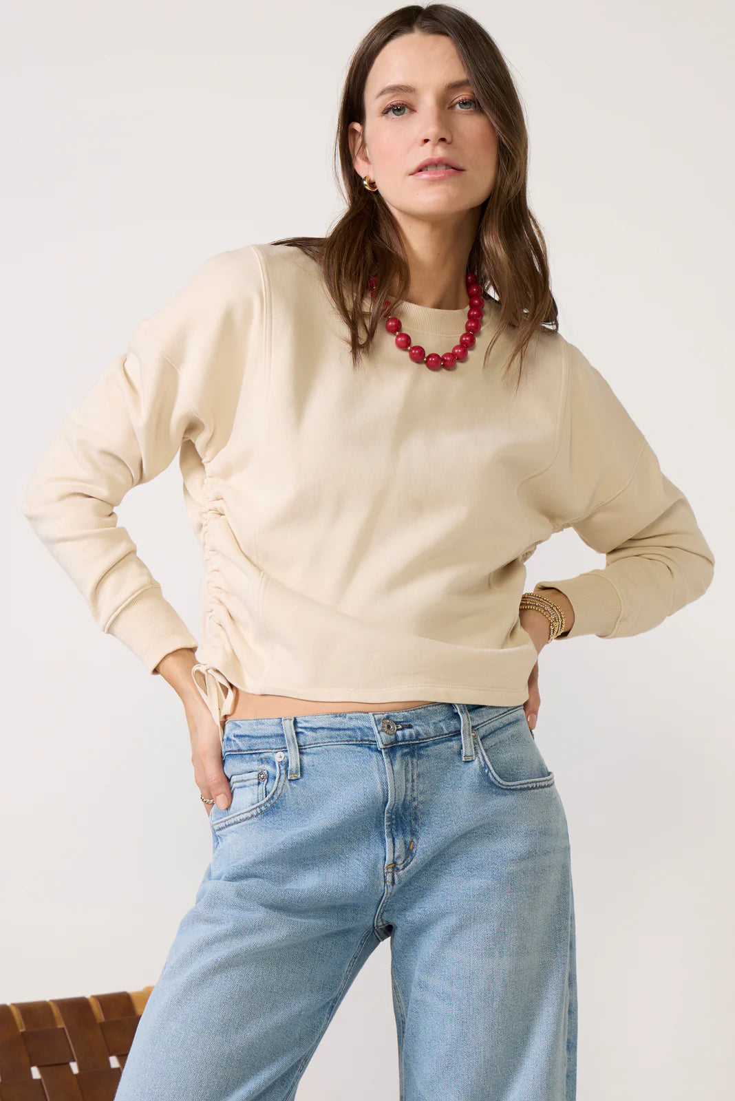 Dara Side Ruched Sweatshirt