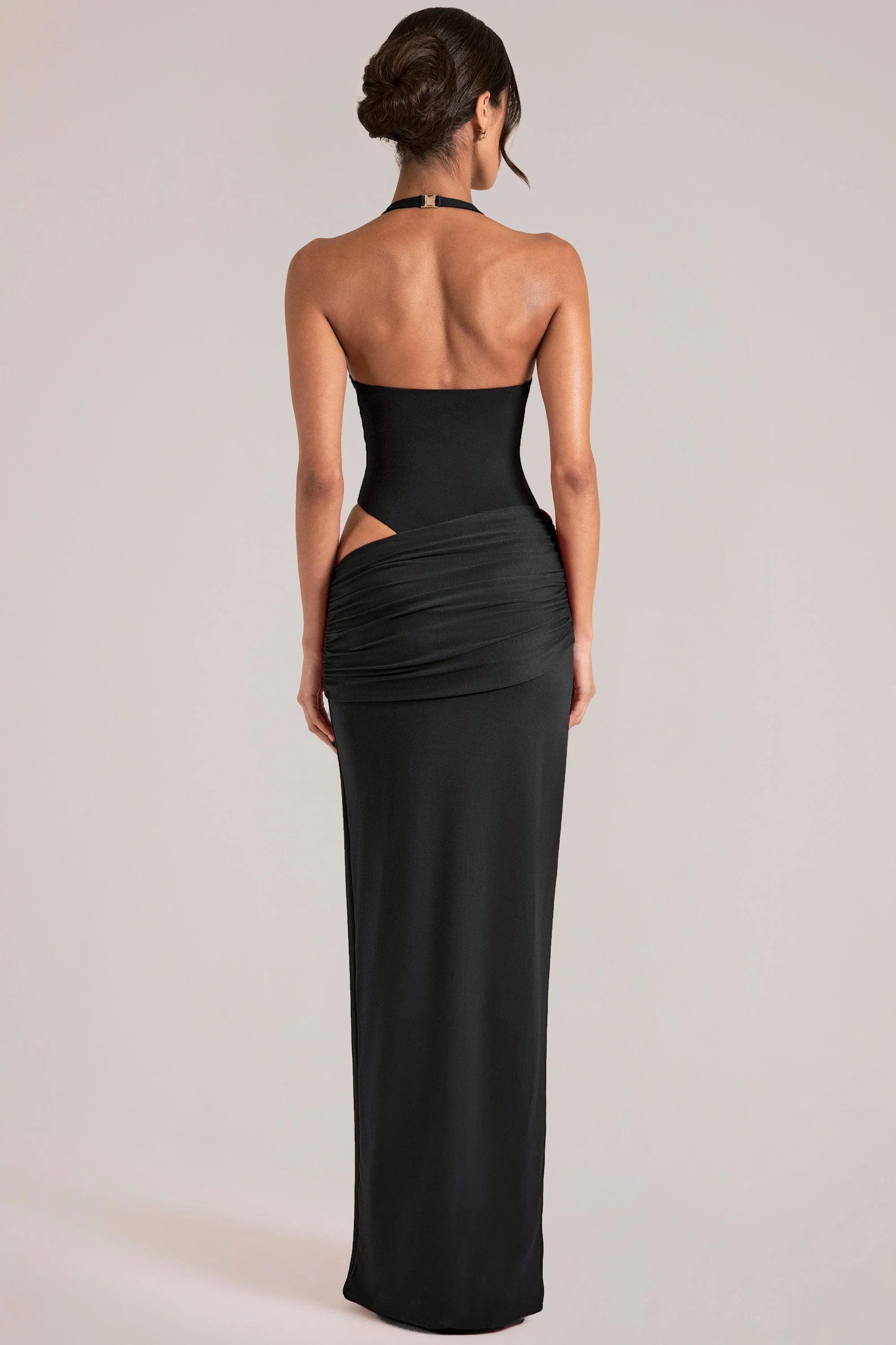 Deep Plunge Halterneck Maxi Dress in Black