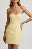 Sweetheart Neck Strapless Structured Mini Dress in Pastel Yellow