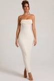 Embellished Bandeau Cowl Neck Maxi Dress in White
