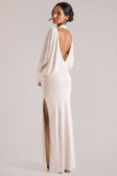 Long Sleeve Draped Maxi Dress in Vanilla