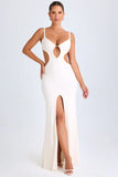Ruffle Appliqué Cut Out Maxi Dress in White