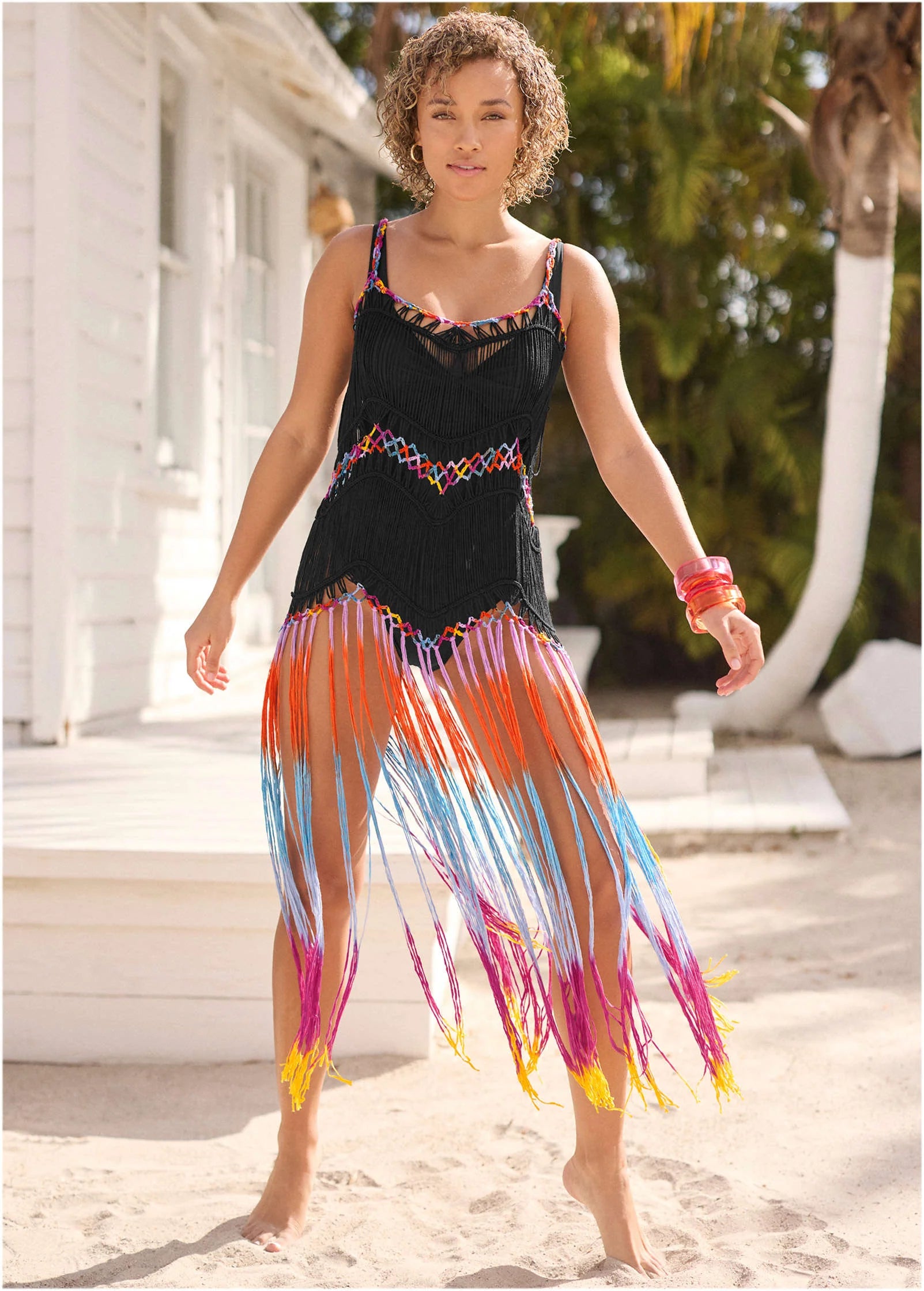 Maxi Crochet Cover Up Dress Black Multi