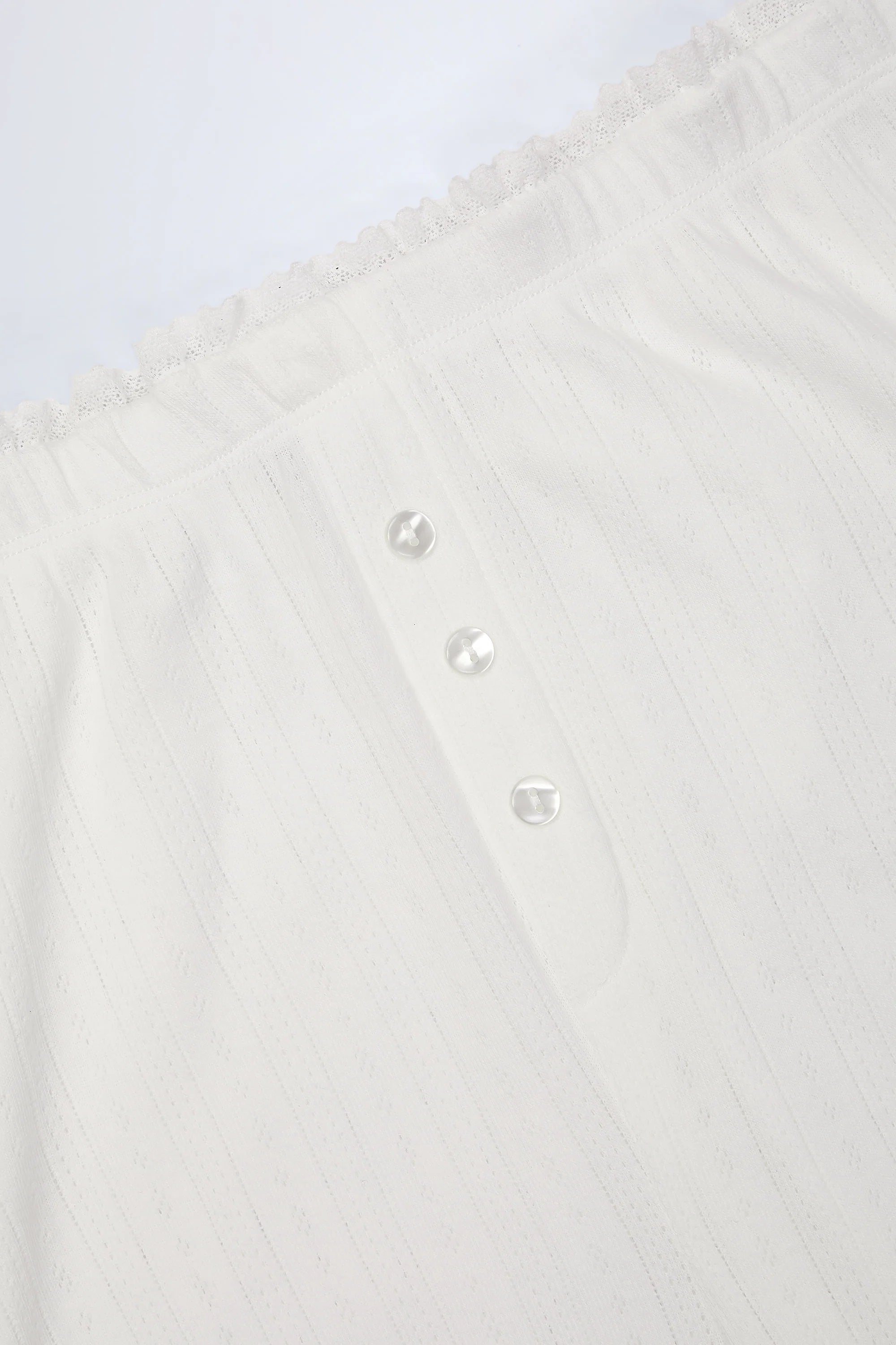 Pointelle Mid Rise Straight Leg Trousers in White