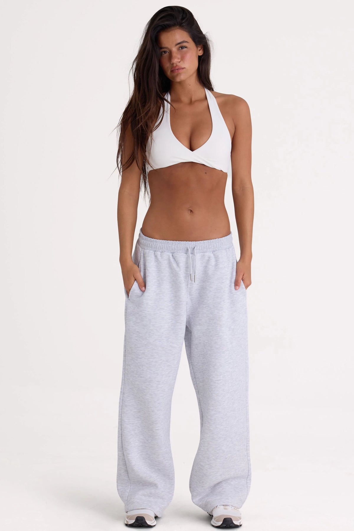 Brushed Jersey Wide Leg Joggers in Grey Marl