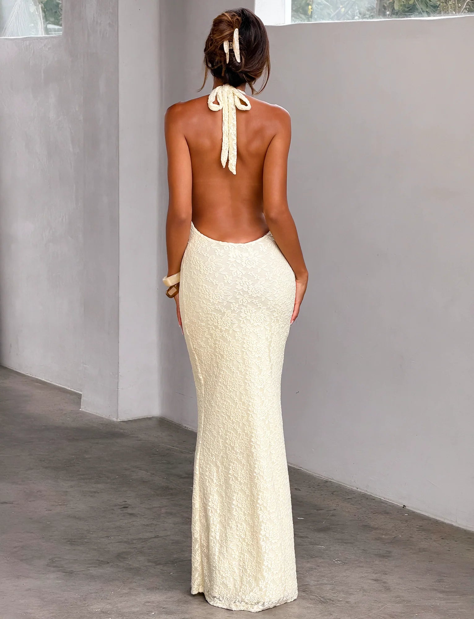 MAVEN LACE MAXI DRESS PASTEL YELLOW